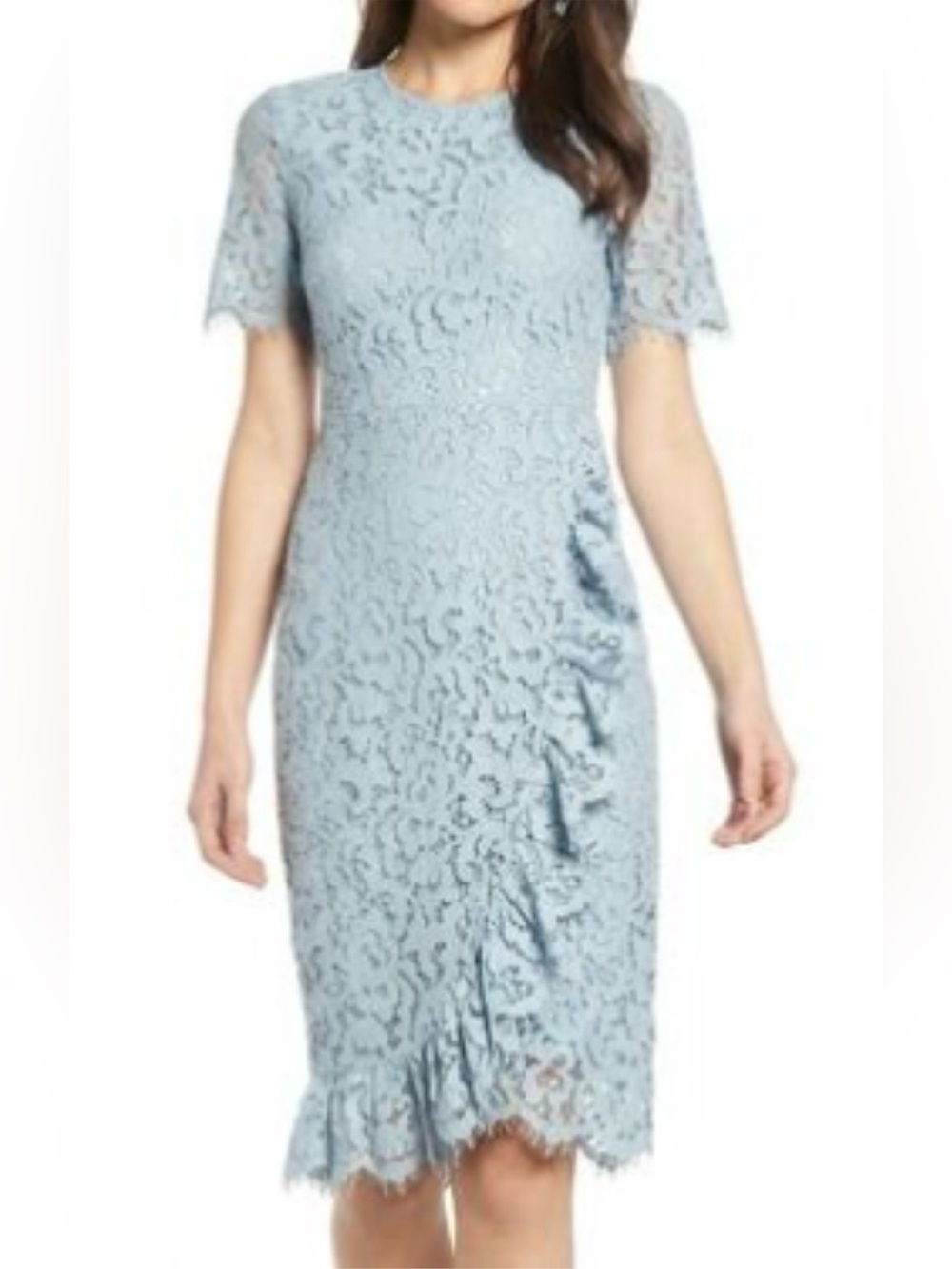 Rachel Parcell Lace Ruffle Hem Dress Blue & White XS Like New
